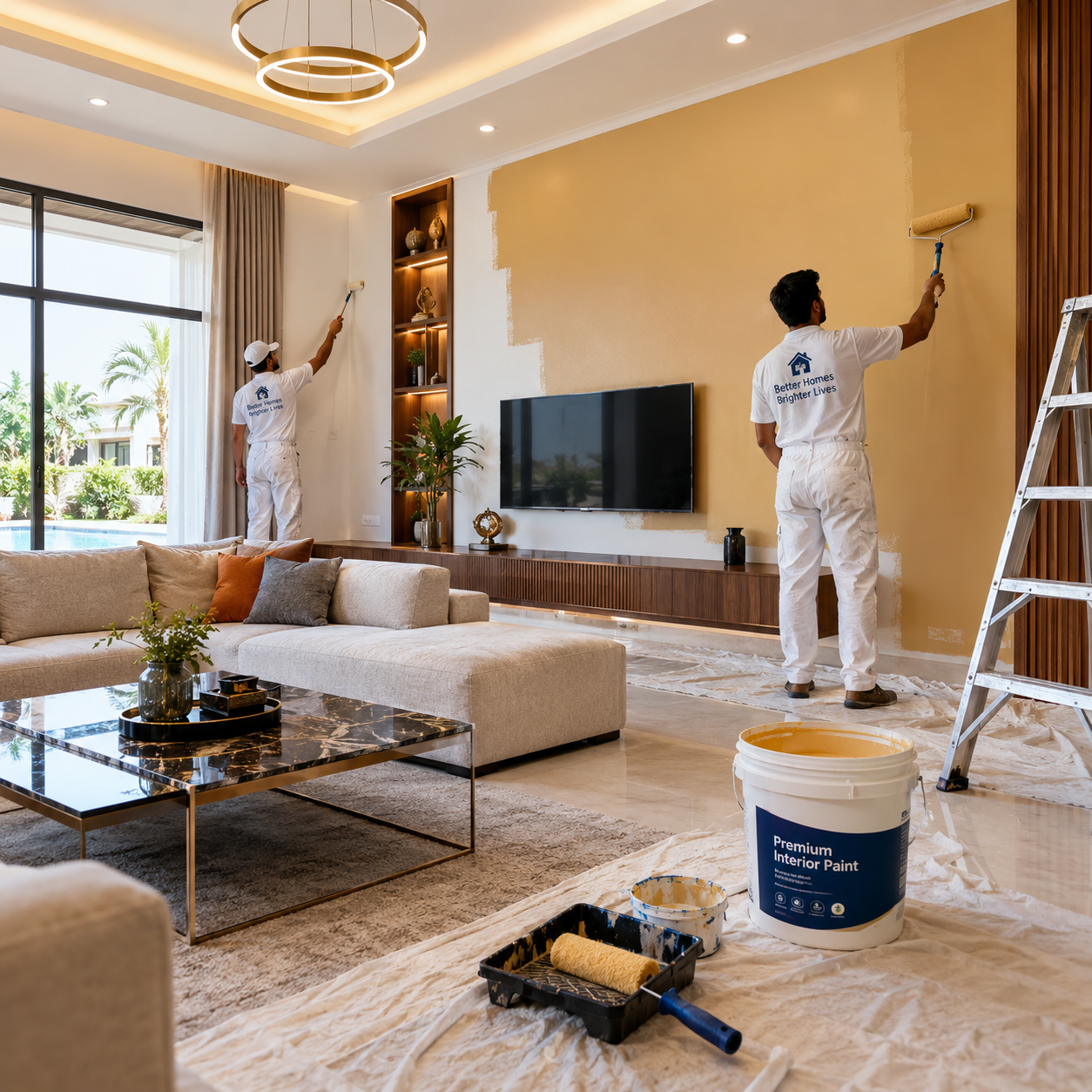 Professional interior painting service by MG Colour Homes in a premium villa-style living room